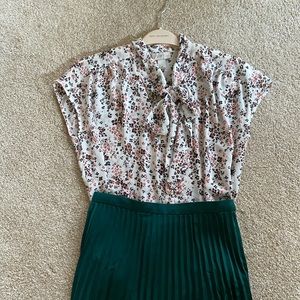 Loft Floral Tie Neck Blouse